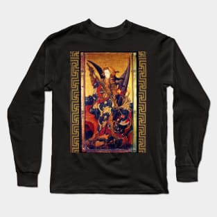 St. Michael Archangel Vanquishing the Devil as Medieval Knight Long Sleeve T-Shirt